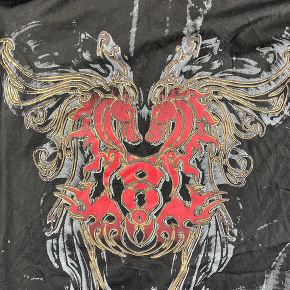 BROOKLYN EXPRESS SHIRT MENS XL BLACK DRAGON SPLATTER STUDDED BUTTON Y2K 2 SIDED - Picture 6 of 9